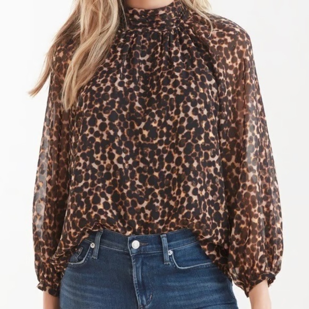 Anthropologie Sanctuary Women’s New Heights Metallic Animal Print Blouse